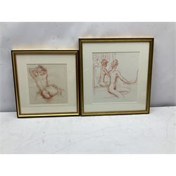 Peter Collins ARCA (British 1923-2001): Nude by a Mirror & Nude Sleeping, two sanguine drawings unsigned 25cm x 23cm & 20cm x 19cm (2) 
Provenance: Studio sale: The late Georgina and Peter Collins Collection. ‘The Contents of Stanley Studios, Chelsea’; Sulis Fine Art.