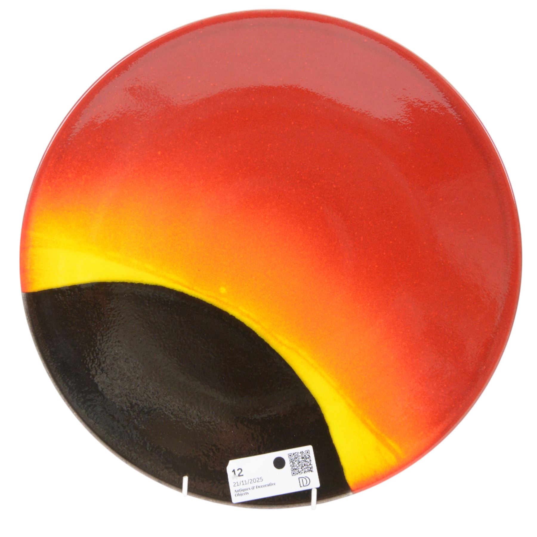 Poole Studio Collection Eclipse charger designed by Alan Clarke, with certificate, together with Poole Spider Orchid charger by Anita Harris, largest D35cm