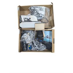 Collection of predominantly Canon camera accessories, including CanonScan FS40000US, cases, straps, cables, etc 