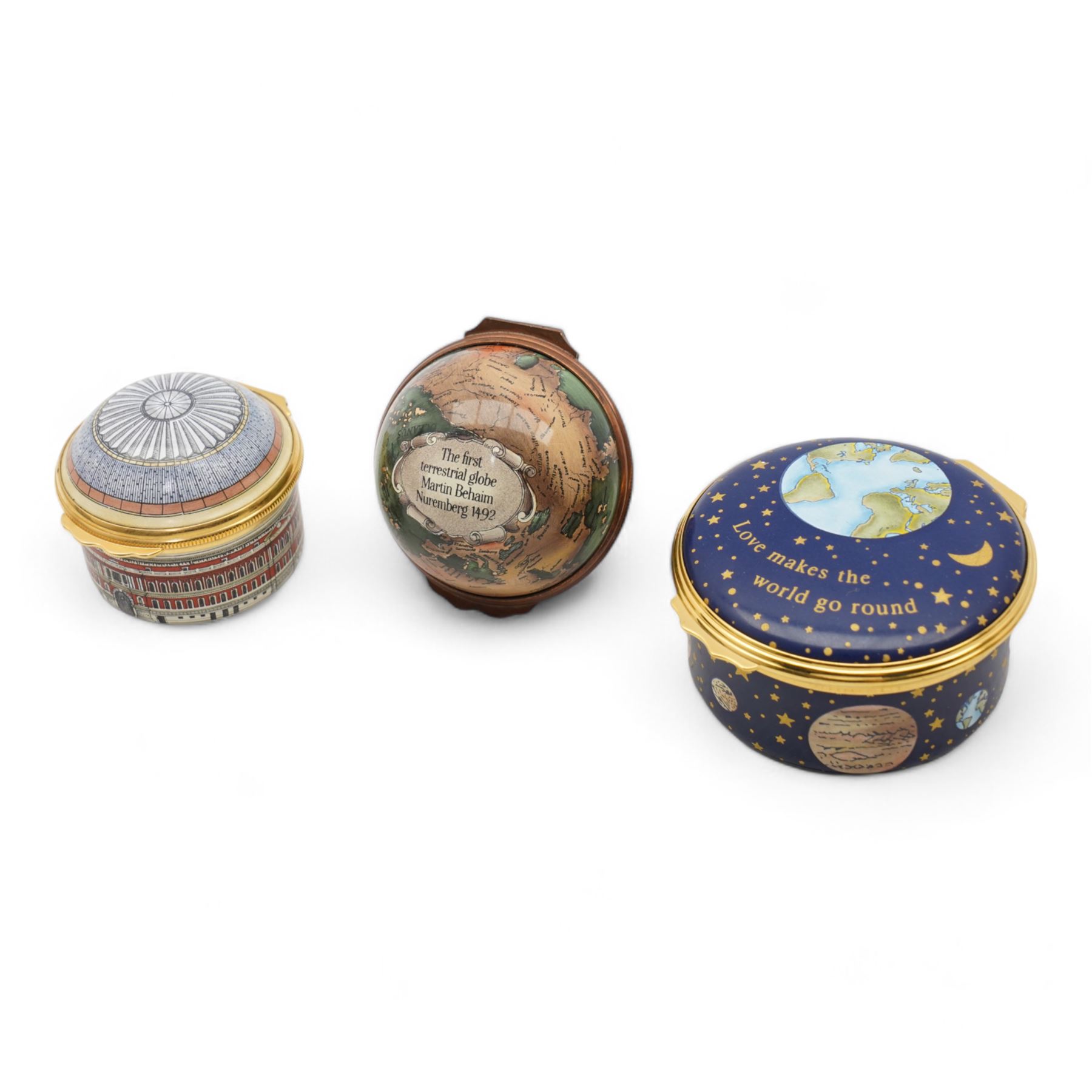Three Halcyon Days enamel boxes comprising 'The first terrestrial