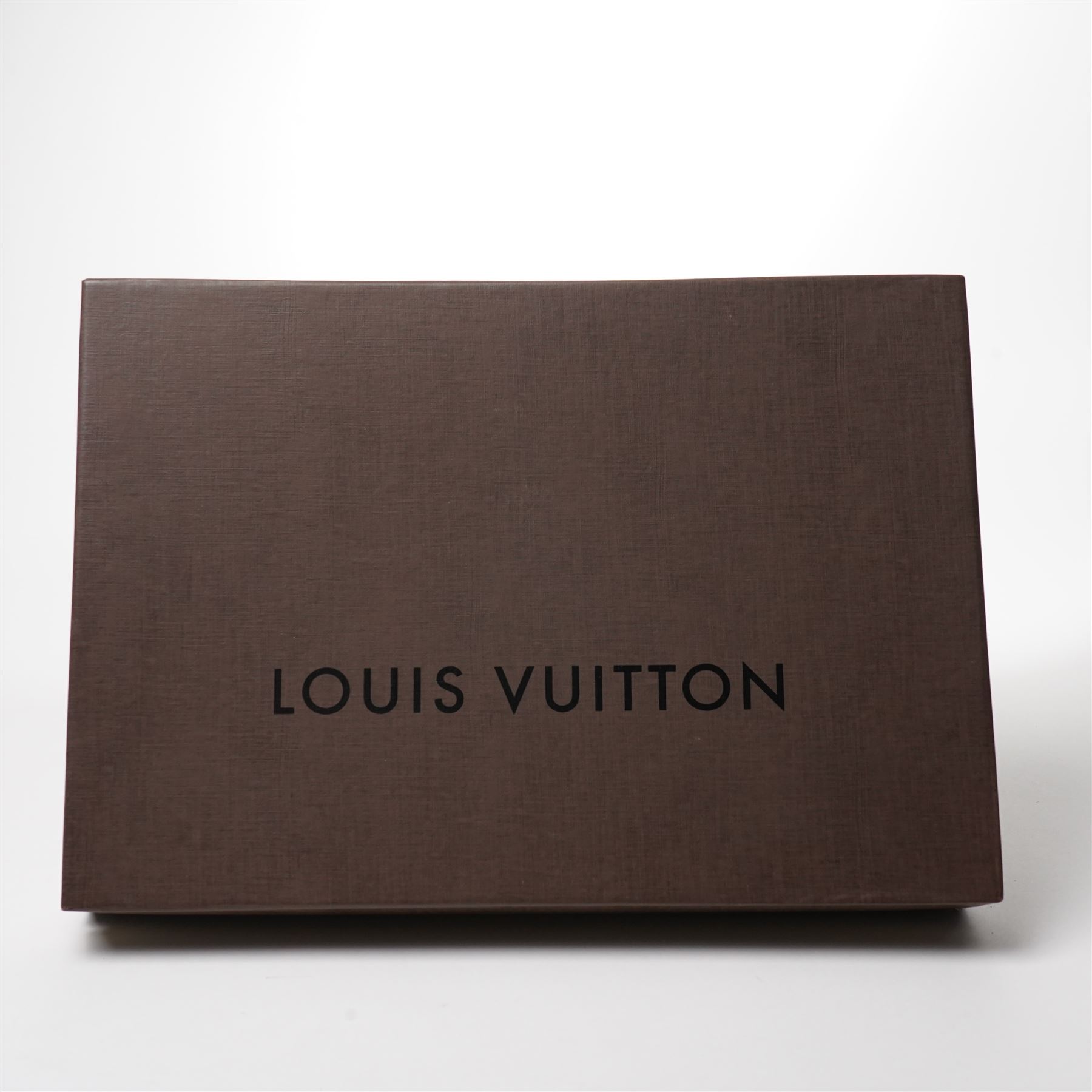 Louis Vuitton – a monogram silk and wool blend shawl in brown and gold, with fringe, 140cm x 140cm, unused with original box