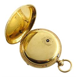 Victorian 18ct gold open face ladies key wound pocket watch by James Scott & Son, Kendal, No. 59876,  gilt dial with Roman numerals, Thomas R Russell & Co, Chester 1872