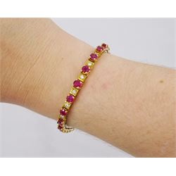 18ct gold ruby and round brilliant cut diamond bracelet, stamped 750, total ruby weight approx 5.75 carat