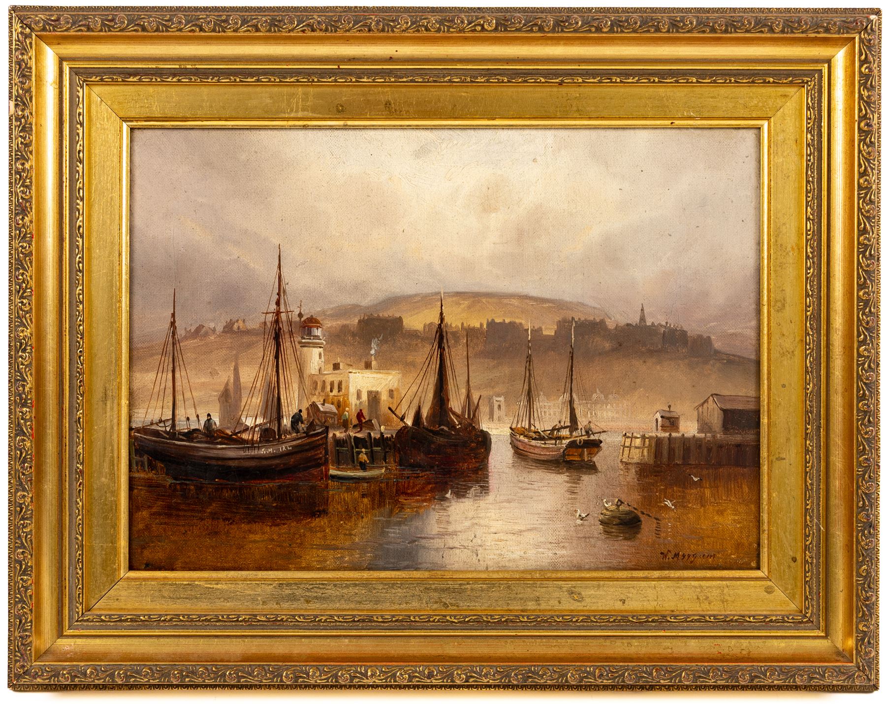 Walter Linsley Meegan (British c1860-1944): Scarborough and Whitby Harbours, pair oils on canvas signed 24cm x 34cm (2)