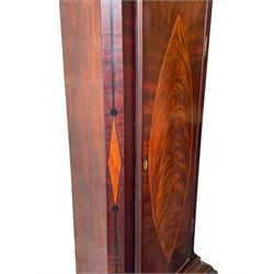 John Bancroft of Scarborough - a fine late George III 8-day mahogany longcase clock, with an elaborate pagoda pediment, brass ball and eagle finials and oval conch shell inlay, break arch hood door flanked by reeded pilasters with brass Corinthian capitals, trunk with inlaid canted corners and a break arch trunk door with 