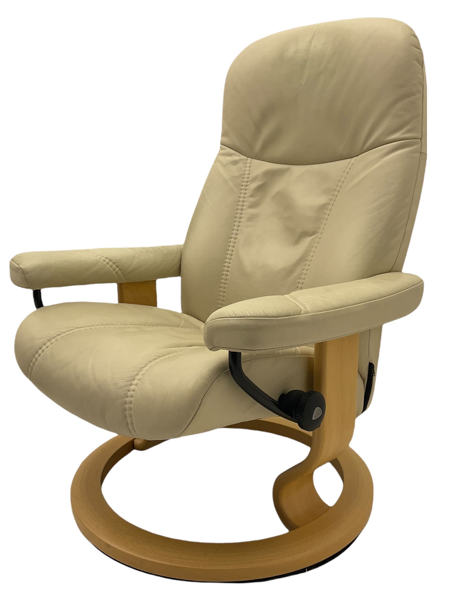 Ekornes - Stressless armchair upholstered in cream leather with matching footstool 