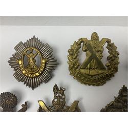 Fifteen Scottish Glengarry and other metal military badges including Argyll & Sutherland, Royal Glasgow Yeomanry, Cameronians, Lanarkshire Yeomanry, Kings Scottish Own Borderers, Highland Light Infantry, Border Regiment, Lowland Regiment, Lothians & Border Horse Yeomanry, Ayrshire Earl of Carricks Own Yeomanry etc