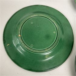 Ten majolica leaf design plates, including Davenport examples, D22cm 