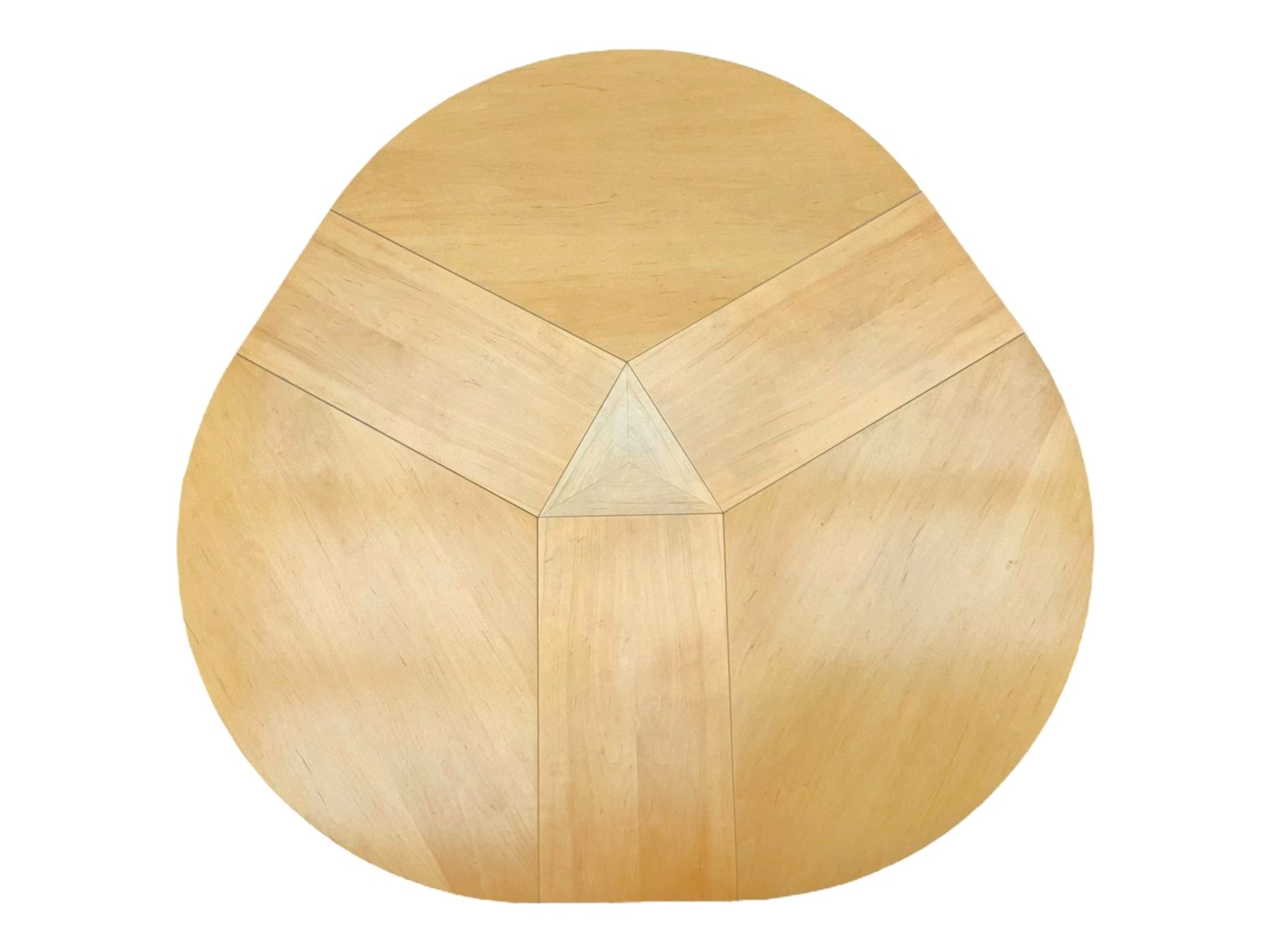 Skovby - 'SM32' late 20th century beech circular extending dining table circular segmented top turning to activate a patented spring loaded triple leaf extension stored within the cylindrical column base (Extended diameter 146cm); and set of four chairs (Width 47cm, Depth 56cm, Height 95cm, Seat height 47cm)