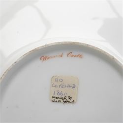 H&R Daniel Queen's shape porcelain plate, centrally painted with Blarney Castle, within a polychrome floral painted border, titled beneath, D25cm and another plate painted with a view of Warwick Castle (2)
