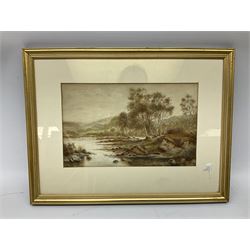 E L R (British 19th century): Loch Fishing with sailing boats, watercolour signed and dated 1893 together with two more similar watercolours max 24cm x 60cm (3)