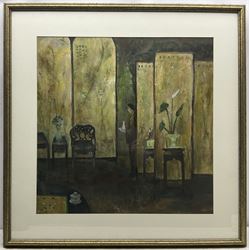 Chan Kong (Chinese 1942-): Figure in an Interior, oil on canvas board signed 62cm x 62cm