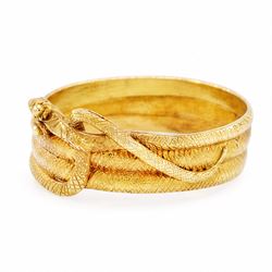 19th century 18ct gold coiled snake ring, the body with textured decoration