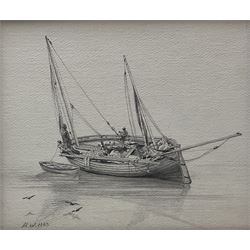 Mary Weatherill (British 1834-1913): Fishing Boat at Low Tide, pencil signed with initials and dated 1863, 19cm x 22.5cm; Rooftops, watercolour unsigned 7cm x 17cm (2) (mounted)
Provenance: part of an important single owner Weatherill Family collection; property of a gentleman and business associate of George Weatherill, and then by descent through the family. These have never been on the market previously
