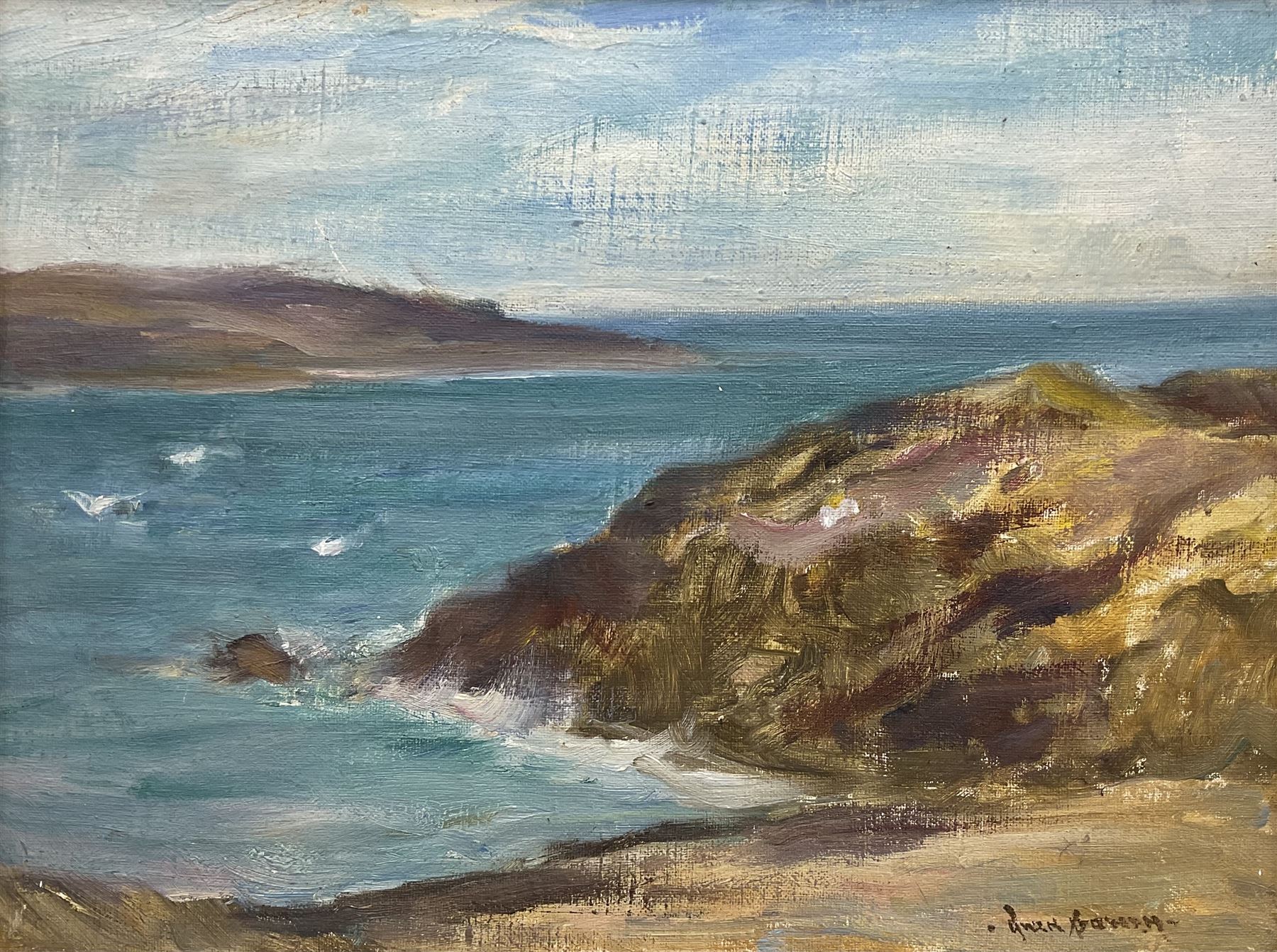 Owen Bowen (Staithes Group 1873-1967): Coastline near the Solway Firth, oil on board signed 26cm x 35cm