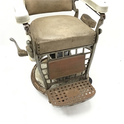 Early 20th century 'Emil. J. Paidar Chicago' barber shop chair, upholstered back and seat, W75cm