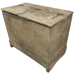19th century pine double dough bin, two hinged comparments, on sledge feet