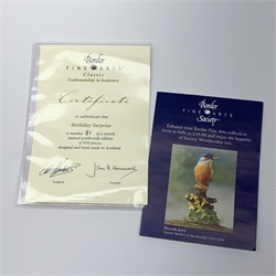 A limited edition Border Fine Arts figure group, Birthday Surprise, model no B0837 by Craig Harding, 81/950, on wooden base, figure L23cm, with accompanying certificate. 