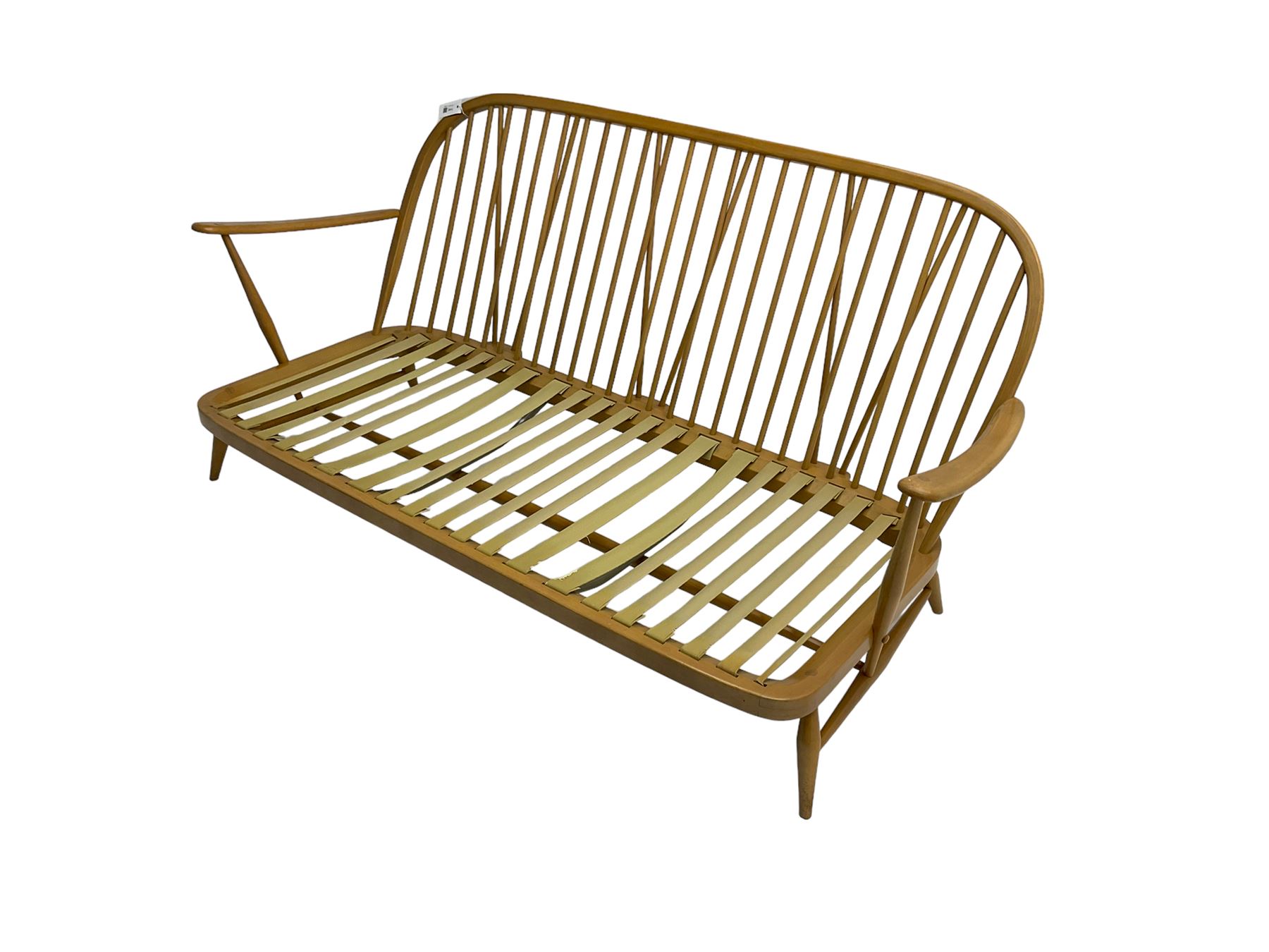 Ercol - 'Windsor' three seat settee (W175cm, H77cm); and pair ercol 'Windsor' easy armchairs (W70cm, H77cm), (no cushions, frames only)