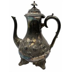 Two Georgian silver toddy ladles with baleen twist handles, (neither hallmarked), one with inset coin to bowl, together with a group of silver plate including cruet stand enclosing two glass bottles with stoppers, shaker and preserve pot with spoon, pair open salts with glass liners, etc. 