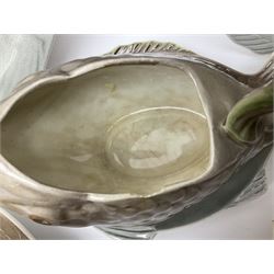 Shorter & Son six fish plates, together with a larger platter and sauce boat and saucer, all with stamped marks beneath