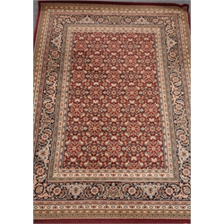  Pair Persian style maroon ground rug, repeating border, 230cm x167cm  