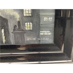 Steven Scholes (Northern British 1952-): 'City of London 1962', oil on canvas signed, titled verso 29cm x 39cm