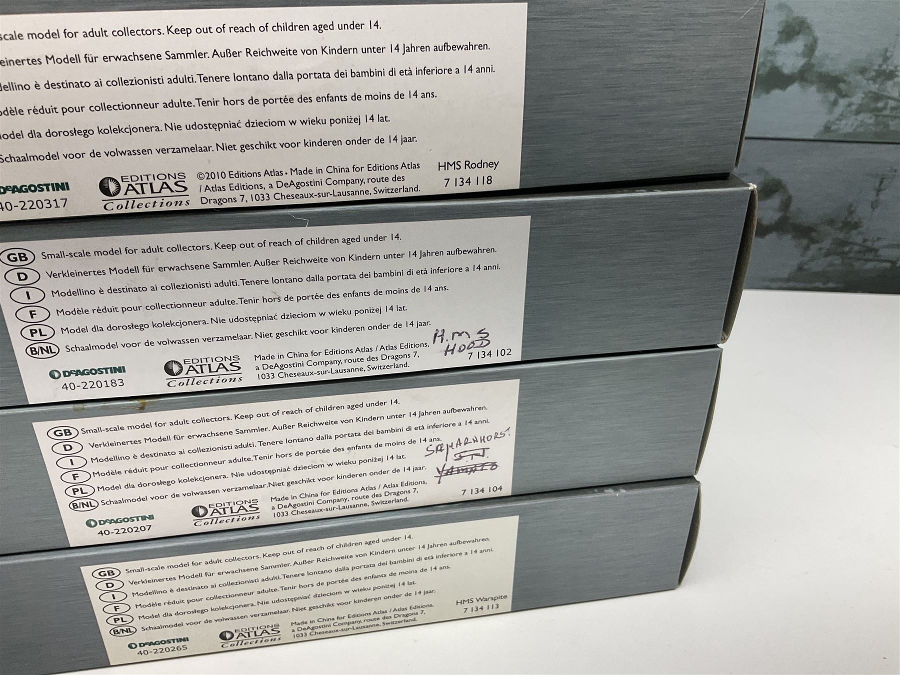 Seventeen Atlas Editions Collections battleships in original boxes, to include HMS Ramillies, Yamato, HMS Repulse, Missouri etc
