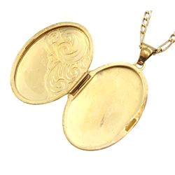 Gold locket pendant necklace and a gold circular link necklace, both 9ct