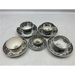 Collection of 19th century tea wares by William Smith & Co, decorated in various patterns including Cupid, Tally Ho and Fountain 