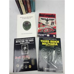 Ten books of German medal interest including Robin Lumsden: Medals and Decorations of Hitler's Germany; Forman's Guide to Third Reich German Awards ... and Their Values. Signed by the author; Christopher Ailsby: Combat Medals of The Third Reich; Gordon Williamson: The Iron Cross A History 1813-1957 and Knights of the Iron Cross A History 1939-1945; and five others (10)
