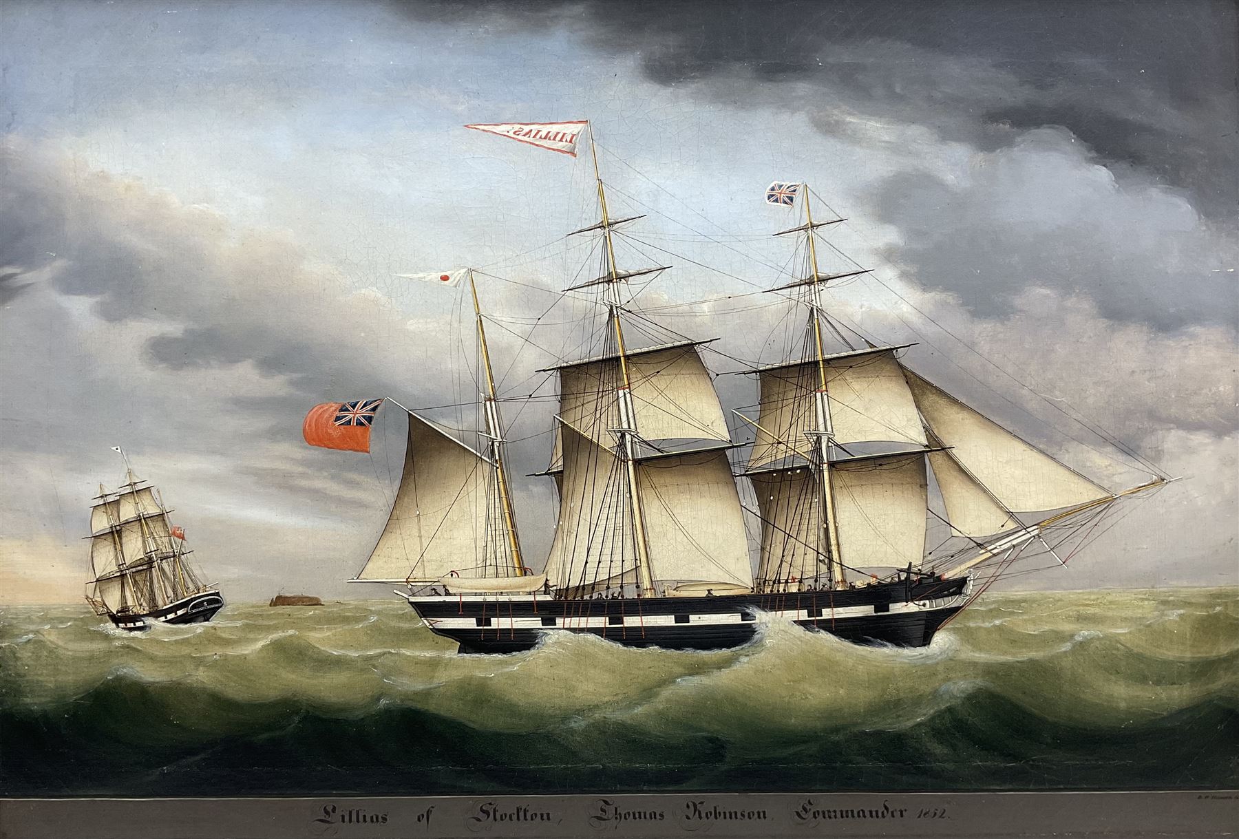 Broder Heinrich Hansen (Danish/German c.1811-1851): 'Lillias of Stockton - Thomas Robinson Commander' Ship's Portrait, oil on canvas signed titled and dated 1852, 52cm x 76cm