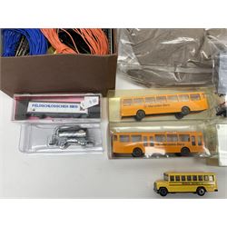 Various makers 'N' and 'Z' gauge - quantity of loose unused track and other layout accessories including switches, rolls of Peco Moulded Ballast Inlay, boxed Gaugemaster Model E Controller, four goods wagons, '00' and 'N' gauge road motor vehicles etc