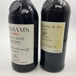 Graham's, 1983 vintage port and W.J. Graham's, 20 years of age tawny port, various contents and proof (2) 