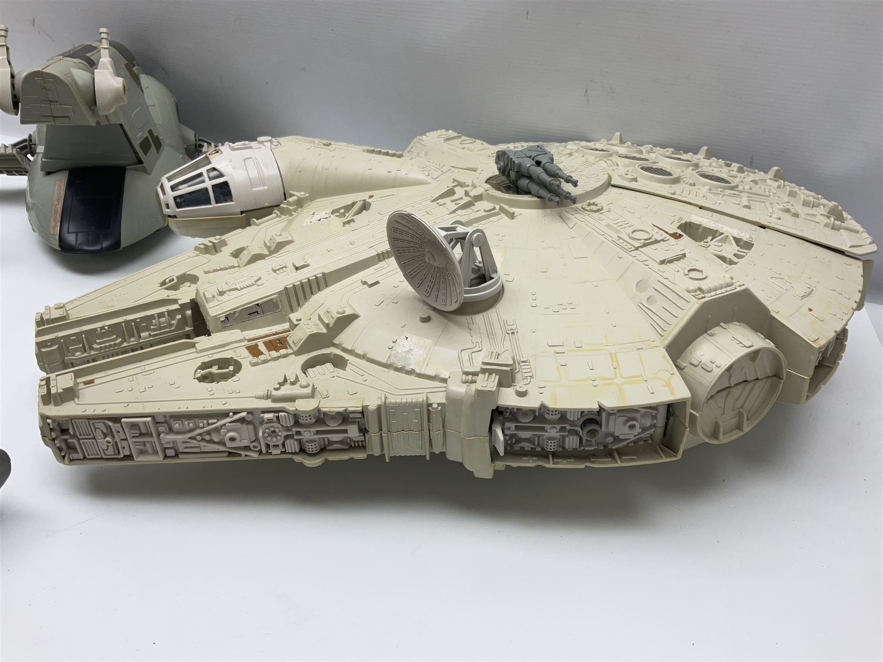 Star Wars - three space vehicles comprising B-Wing fighter and large Millenium Falcon space ship; both with instructions; and Boba Fett Slave 1; all unboxed (3)