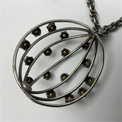 Joseff of Hollywood, circa 1950s metal and white paste necklace, with three graduated pendant drops set with white paste, to a Prince of Wales chain, signed with round script tag