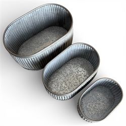 Set Of 3 galvanised oval planters