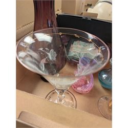 Orrefors Nobel glass, boxed, Moser limited edition Mulberry Hall glass, Dartington purple glass vase, two Caithness vases, etc 