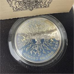 Four The Royal Mint United Kingdom silver proof coins, comprising two 1980 'Her Majesty Queen Elizabeth The Queen Mother' crowns, 1981 'Commemorating The Marriage Of His Royal Highness The Prince Of Wales And Lady Diana Spencer' crown and 1997'Golden Wedding Anniversary' five pounds, all cased with certificates 
