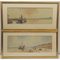 R Warren Vernon (fl.1882-1908): 'Between Ostend and Blankenberghe' and 'Mains from Biebrich on the Rhine Wiesbaden', pair watercolours signed and titled 21cm x 58cm (2)