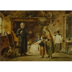  Cesare Provaggi (Italian 19th century): 'A Present for the Priest', watercolour signed 26cm x 37cm  