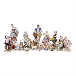 Volkstedt, pair of figures, the flower seller and the bird seller, together with Dresden f...