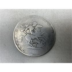 George III 1819 crown coin and six Queen Victoria crown coins dated 1889, three 1890, 1891 and 1900 (7)