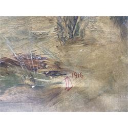 JD (British 19th Century): Ladies in the Field, oil on canvas signed with initials and dated 1916, 90cm x 59cm 