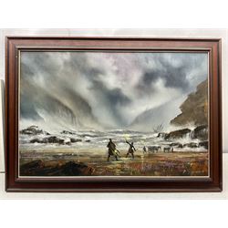 B Hadley? (British 20th century): Stormy Seas, oil on canvas indistinctly signed 50cm x 75cm 
Provenance: with the Penny Hedge Gallery Whitby, label verso