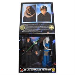 Five modern Kenner Star Wars action figures, comprising Han Solo and Carbonite Block with Frozen Han Solo, Wedge Anitlles & Biggs Darklighter, C-3PO, Jedi Luke Skywalker & Bib Fortuna and Luke Skywalker vs. Wampa, all boxed