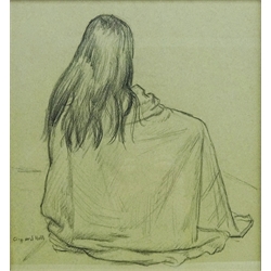  Towelled Bather, pencil drawing signed by Clifford Hall (British 1904-1973) 34.5cm x 31.5cm  