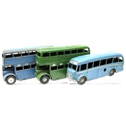 Chad Valley Wee-Kin - six unboxed and playworn clockwork models comprising Milk Tanker; Hillman Minx and another saloon car; Commer Avenger Coach; and two double deck buses; together with Tri-ang Spot-On Armstrong Siddeley Sapphire and BMW Isetta bubble car (8)