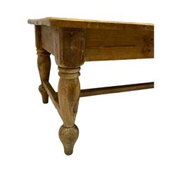 Traditional pine and pitch pine rectangular dining table, plank top, single end drawer