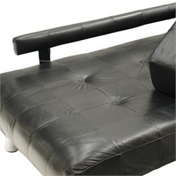 De Sede - 1970s 'DS 80' black leather modular settee or daybed, low upholstered bacl with loose rectangular back cushions over padded seat, raised on tubular chrome supports